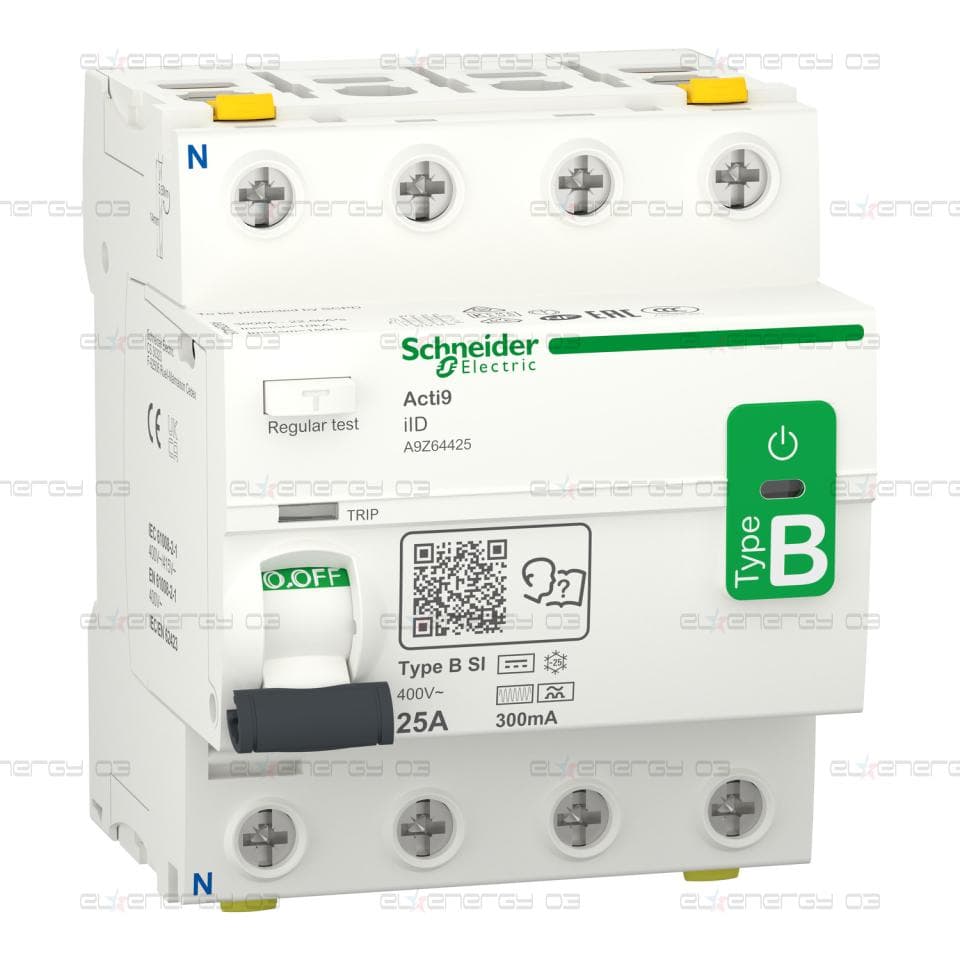 Acti9 iID - Автоматичен прекъсвач за остатъчен ток - 4P - 25A - 300mA - тип B-SI