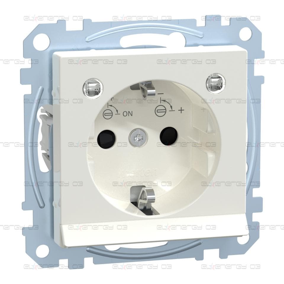 Контакт Шуко с капак System M, 2P + E, 16A, безвинтови клеми, гланц, полярно бяло