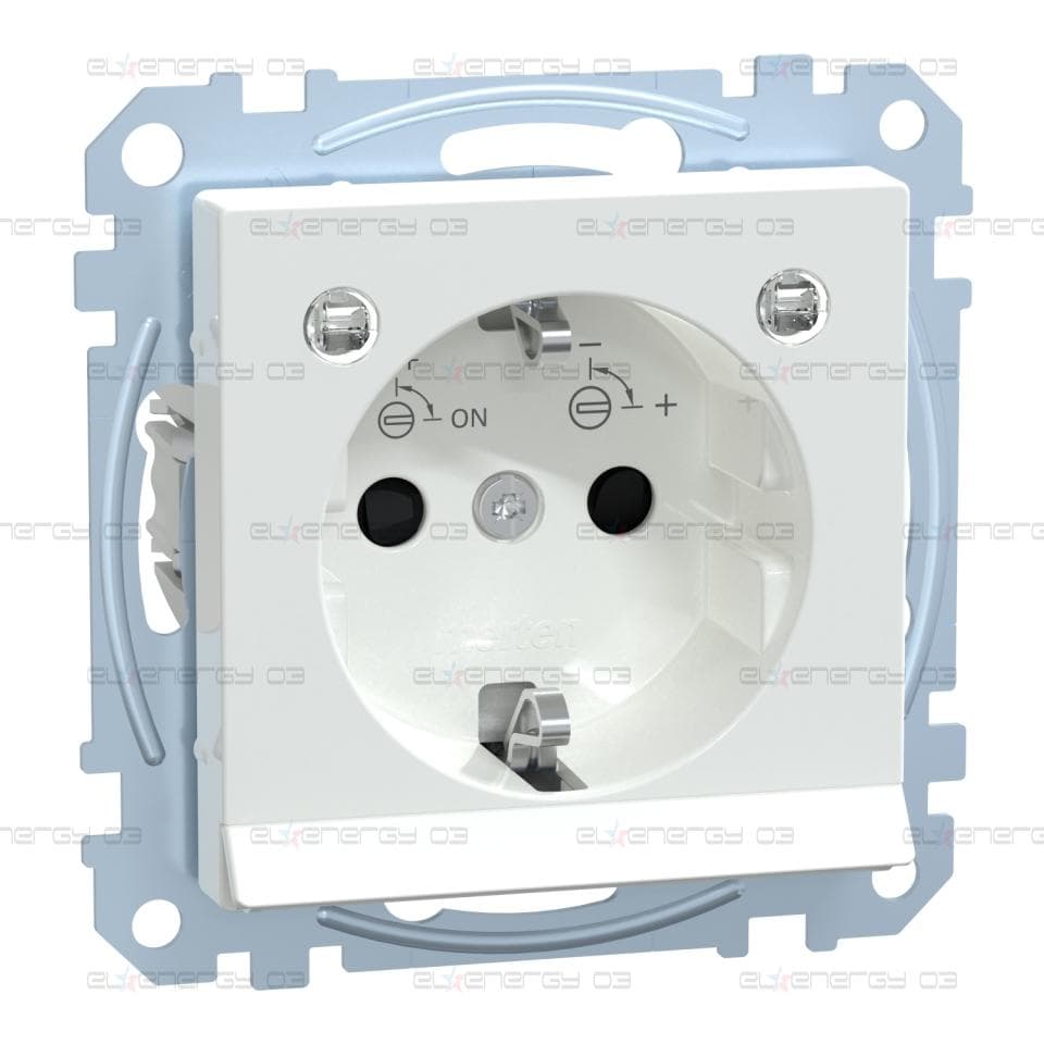 Контакт, Merten System M, 2P + E, 16A, Шуко, капаче, безв. клеми, гланц, антибактериално покритие, бял