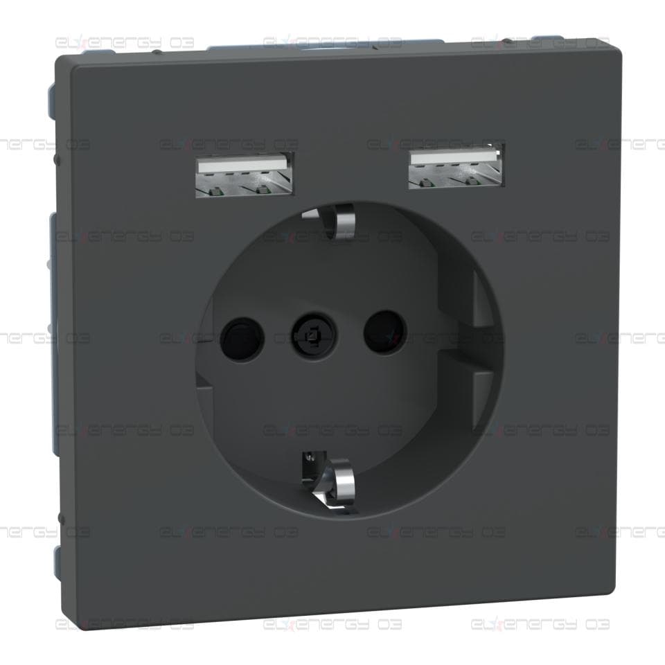 Контакт Шуко + USB зарядно- 2.4A 16A - антрацит, System Design