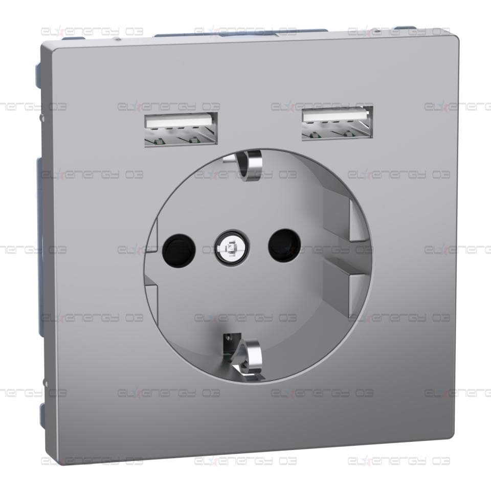 Контакт Шуко + USB зарядно- 2.4A 16A -  стомана, System Design