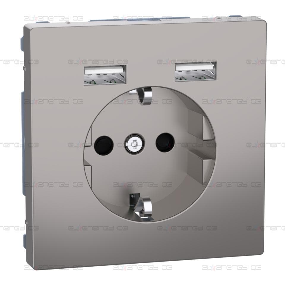 Контакт Шуко + USB зарядно- 2.4A 16A - никел металик, System Design