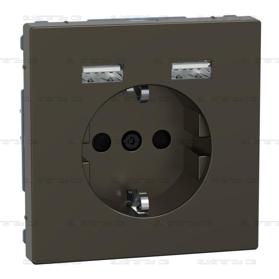 Контакт Шуко + USB зарядно- 2.4A 16A - мока металик, System Design