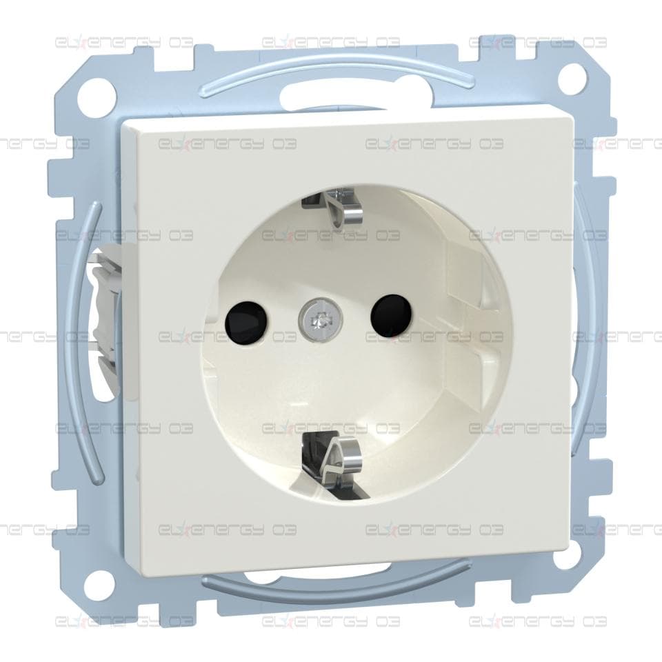 Контакт Шуко, Merten System M, механизъм с фиксираща рамка, 2P + E, 16A, винтово свързване, гланц, полярно бяло
