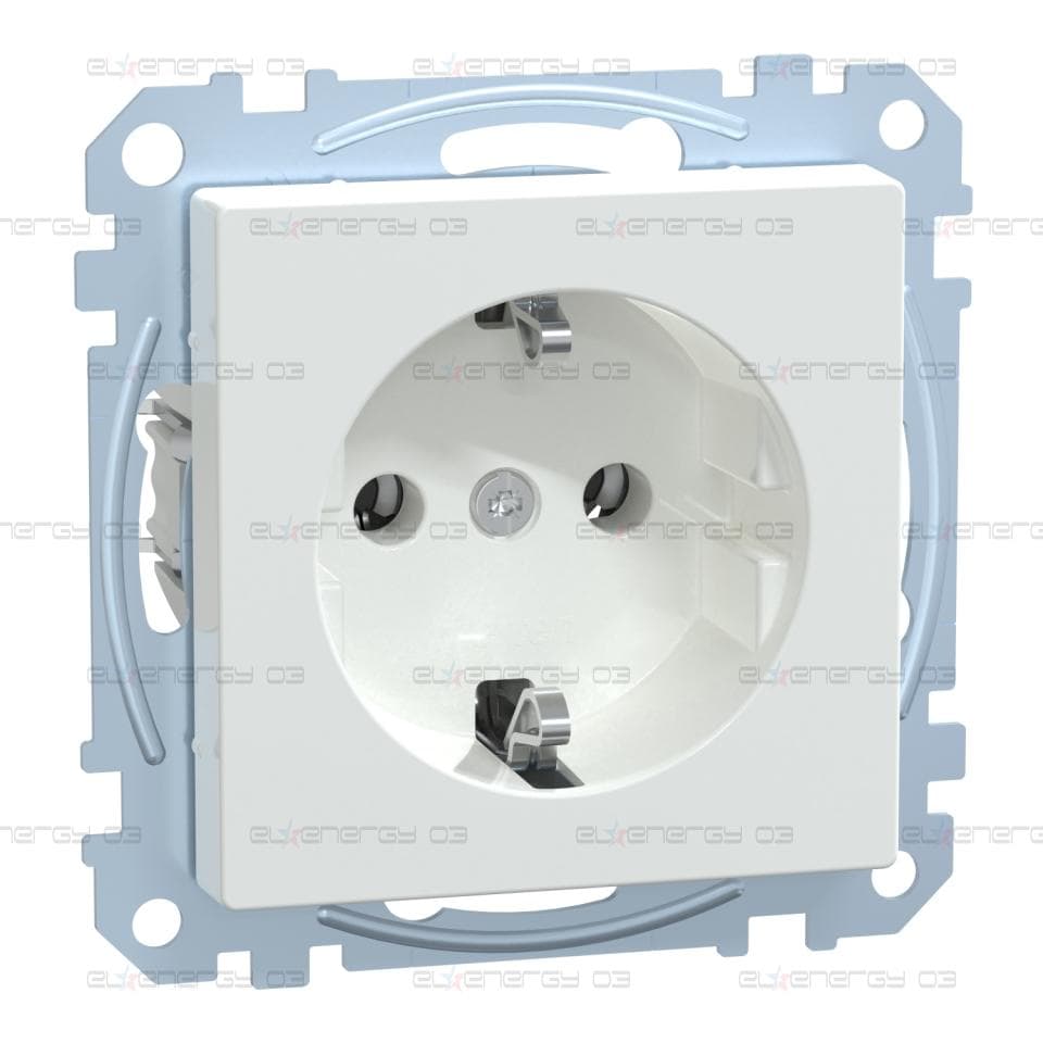 Контакт Шуко, Merten System M, механизъм с фиксираща рамка, 2P + E, 16A, винтово свързване, гланц, антибактериален, активно бяло