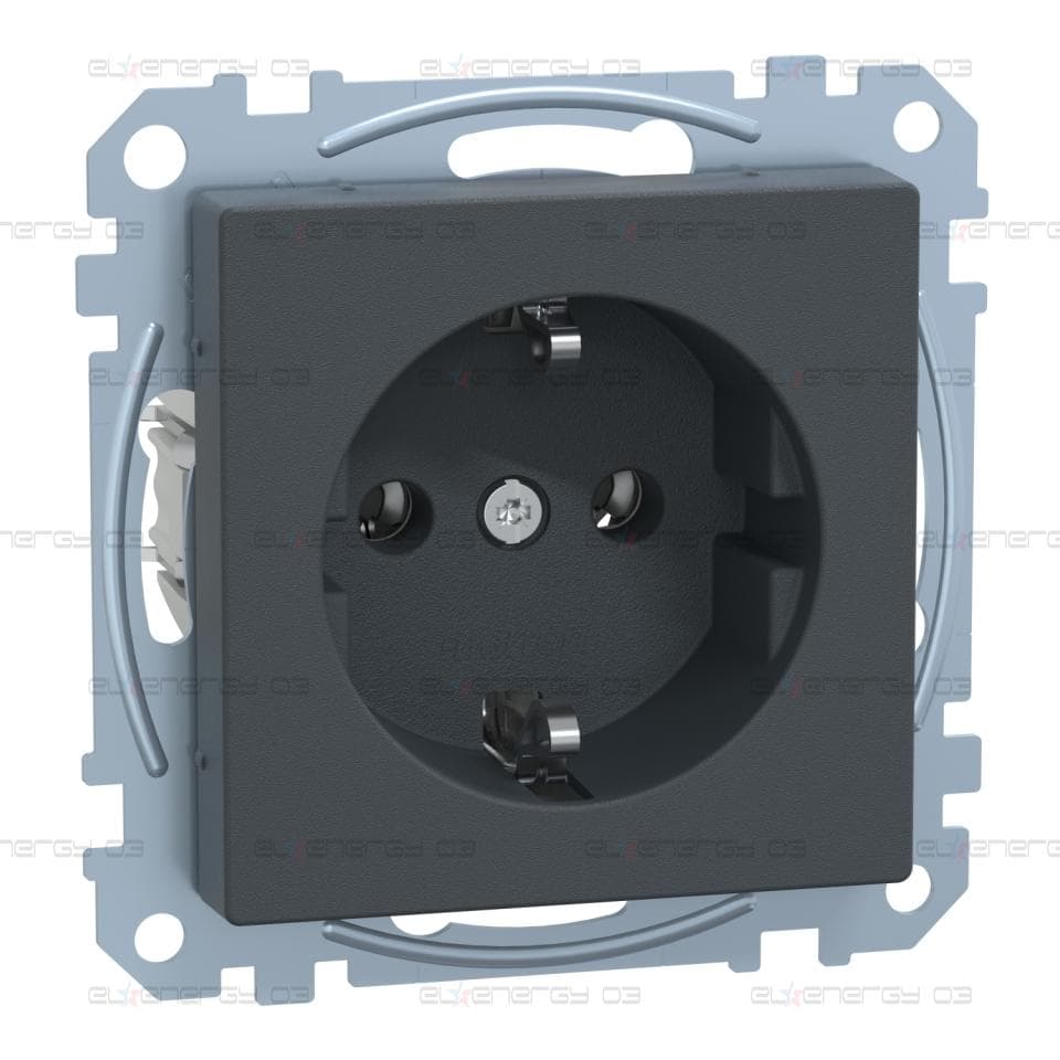Контакт Шуко, Merten System M, механизъм с фиксираща рамка, 2P + E, 16A, винтово свързване, мат, антрацит