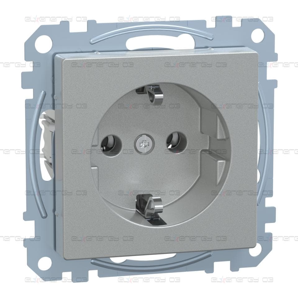Контакт Шуко, Merten System M, механизъм с фиксираща рамка, 2P + E, 16A, алуминий