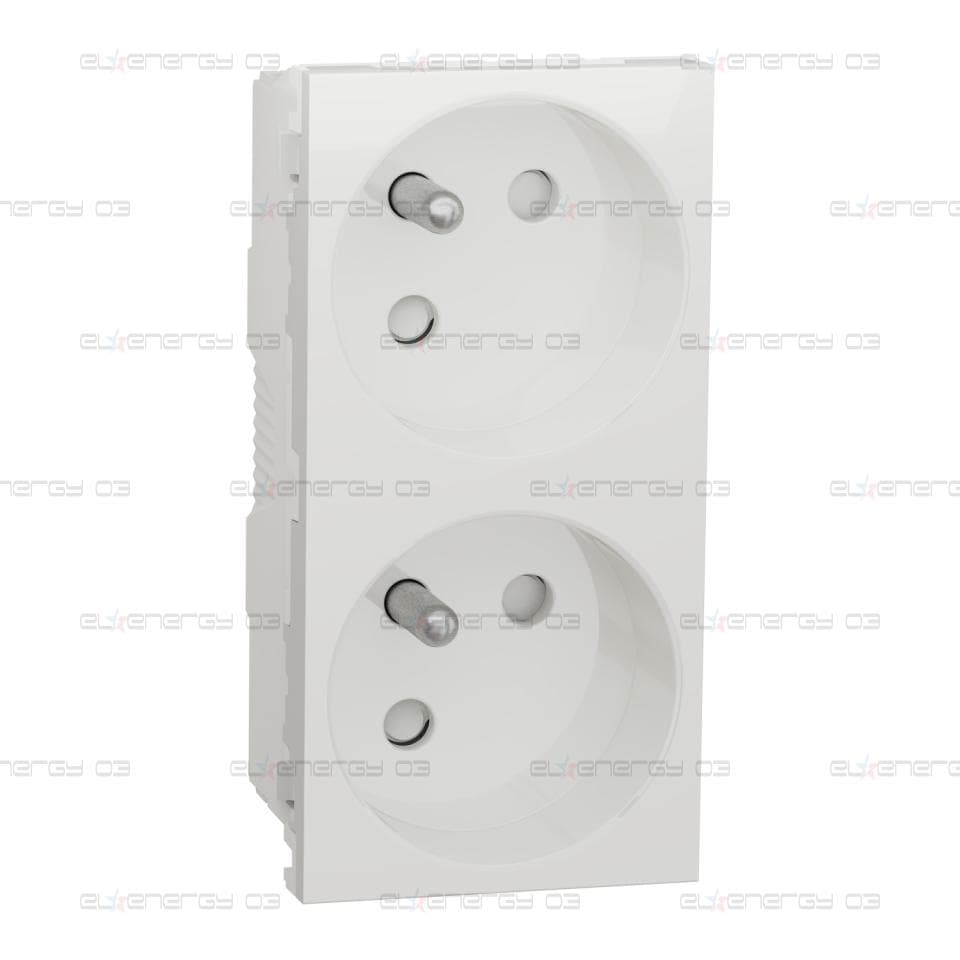 2 контактни излаза, New unica, механизъм, 2P + E, 16A, френски, със защита, безвинтово свързване, IP3x, сатениран, бял