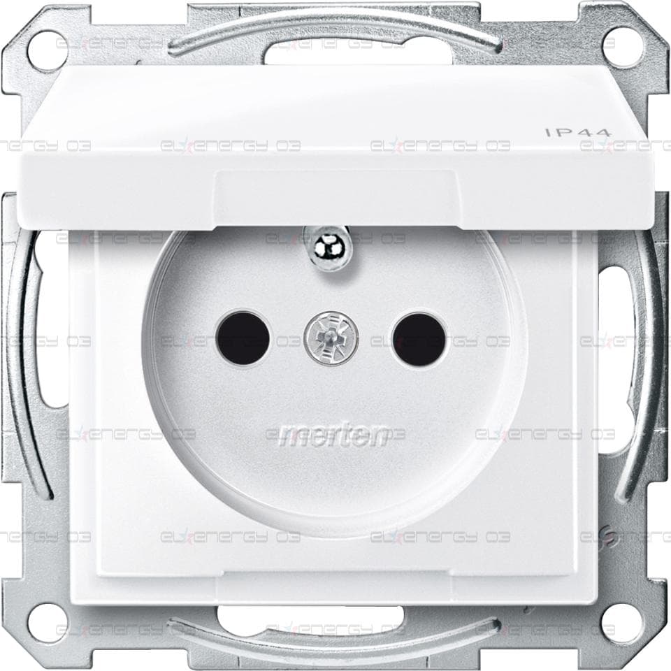 Контакт френски стандарт с капак IP44 +ICP+PiT, активно бяло, System M