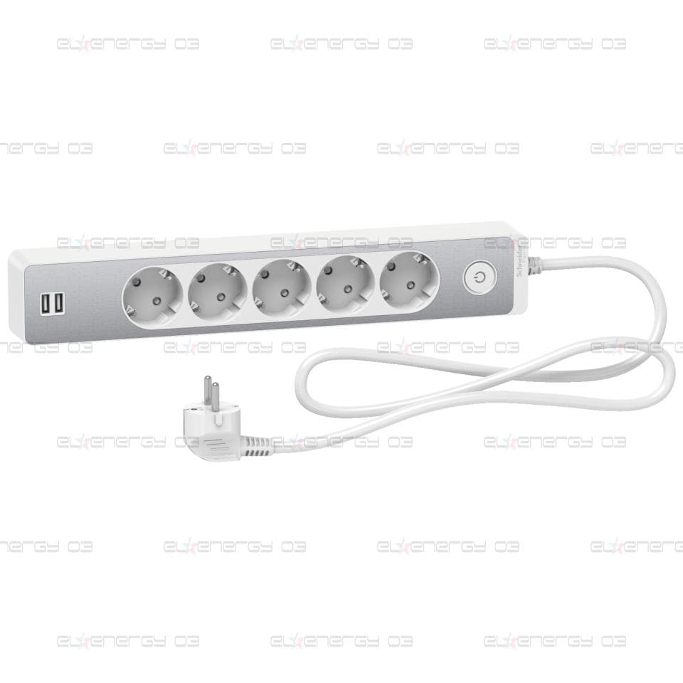 Разклонител 5 Гнезда & 2 USB 1.5M Антрацит/Алуминий