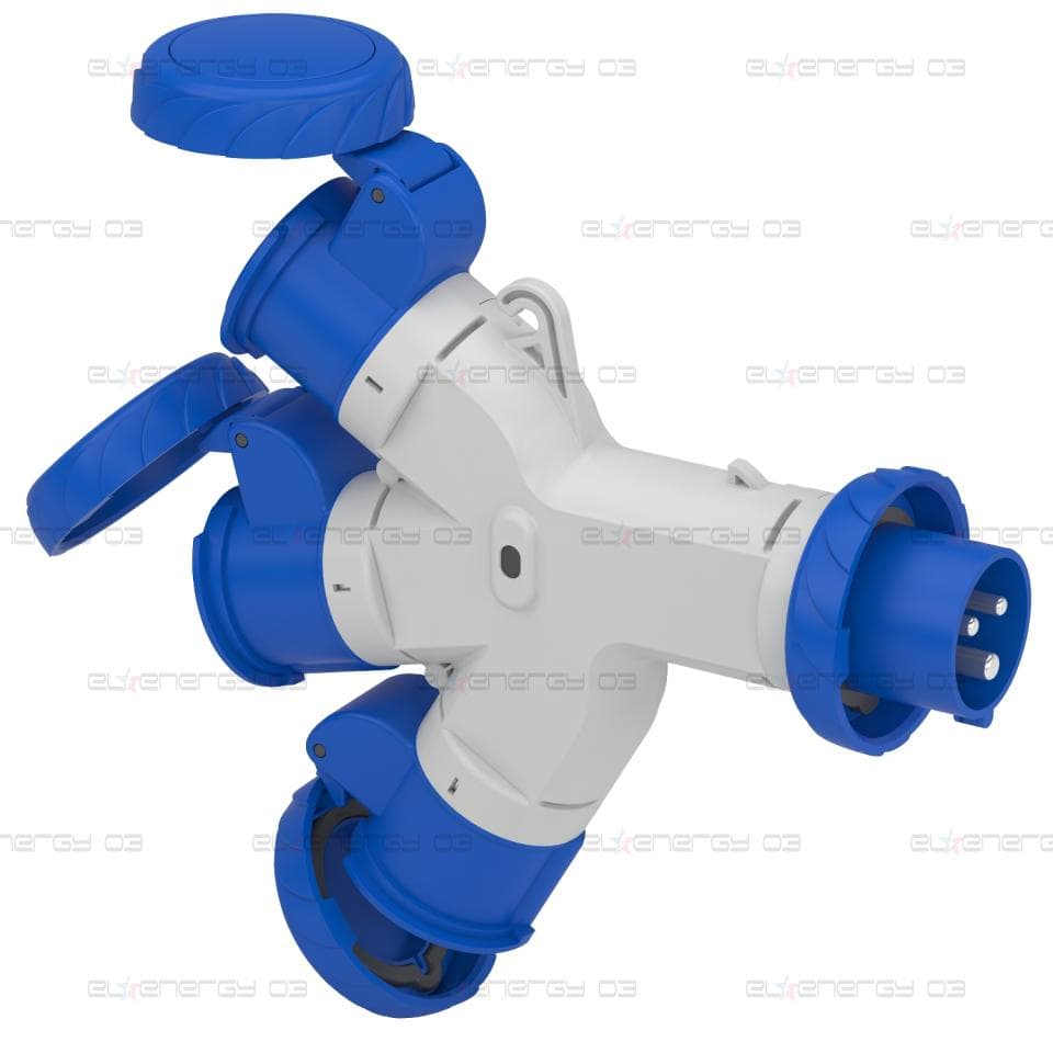 Индустриален разклонител - 3 контактни излаза - 16 A - 2P+E - 220V AC - IP67