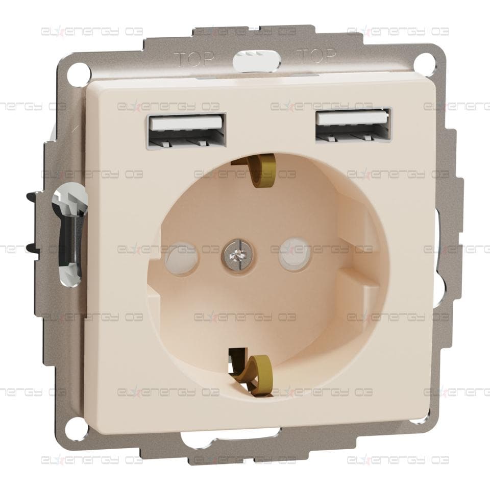 Контакт Шуко + 2x USB тип A, крем