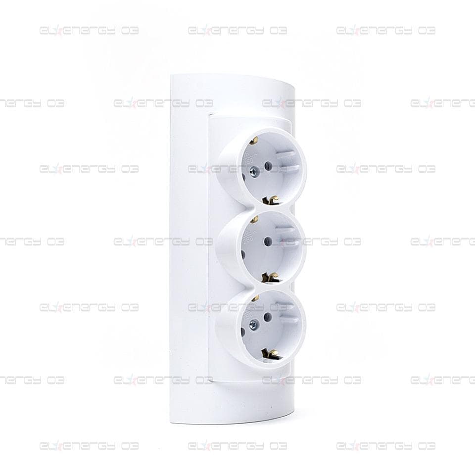 Троен контакт, Външен монтаж, 250V, 16A, Бял