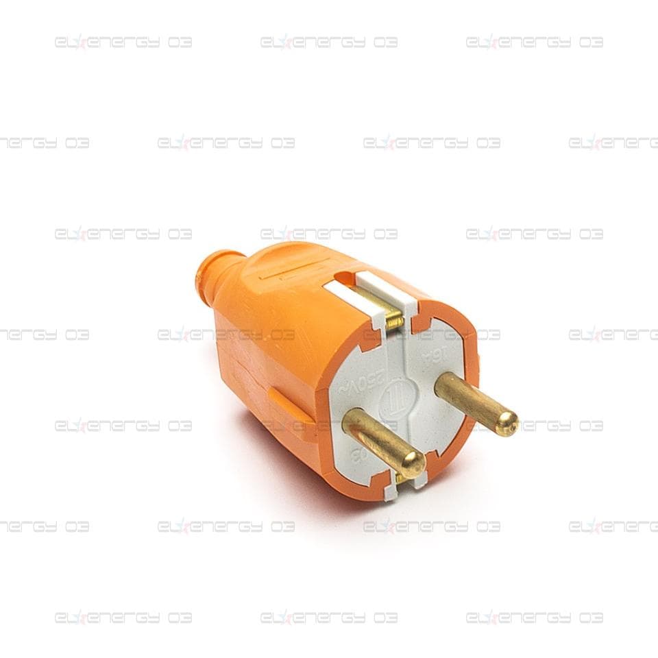 Щепсел шуко, Гумиран, 16А, 230V, Оранжев
