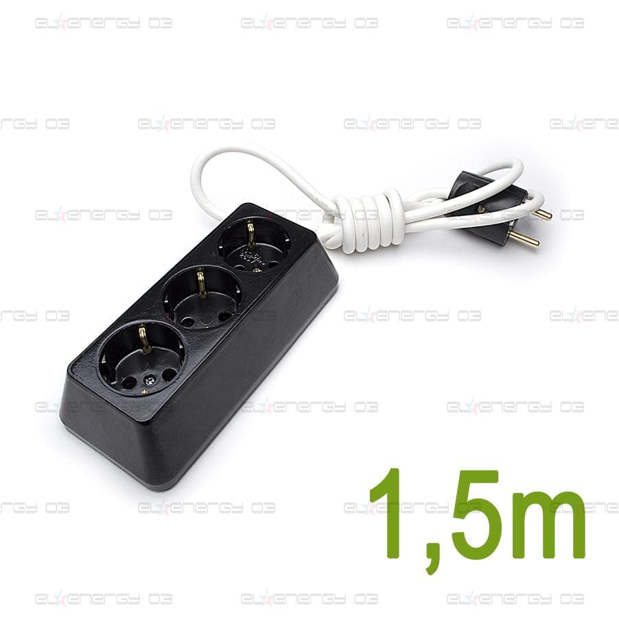 Разклонител – Троен, Черен, 1.5м / 3х1.5мм2 / 16А / 250V