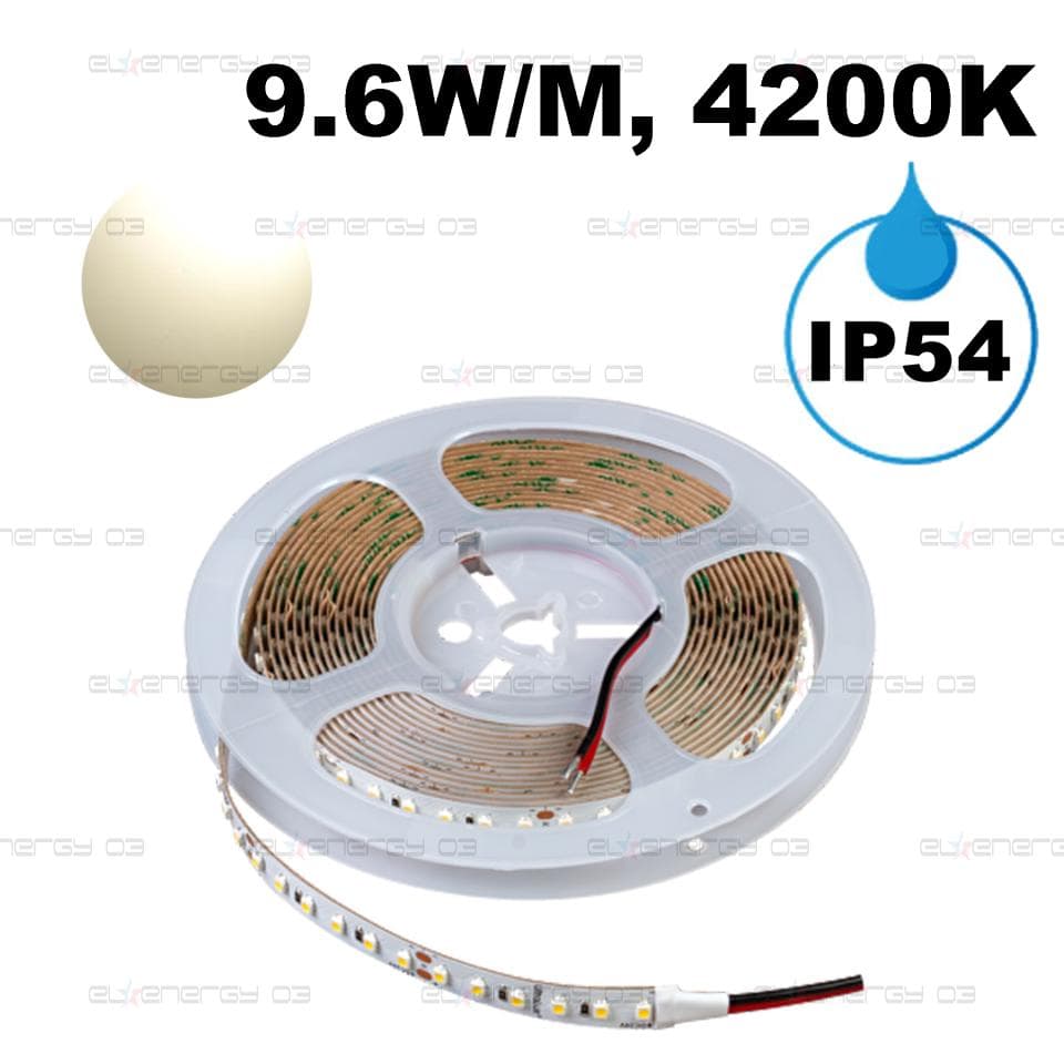 Професионална LED лента 9.6W/m, 5м, 4200K, 24V DC, Неутрално бяла светлина, Водоустойчива IP54, 120 LEDs/m, 120°, SMD 3528