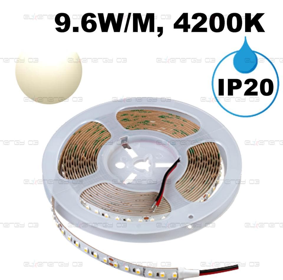 Професионална LED лента 9.6W/m, 5м, 4200K, 24V DC, Неутрално бяла светлина, Неводоустойчива, 120 LEDs/m, 120°, SMD 3528