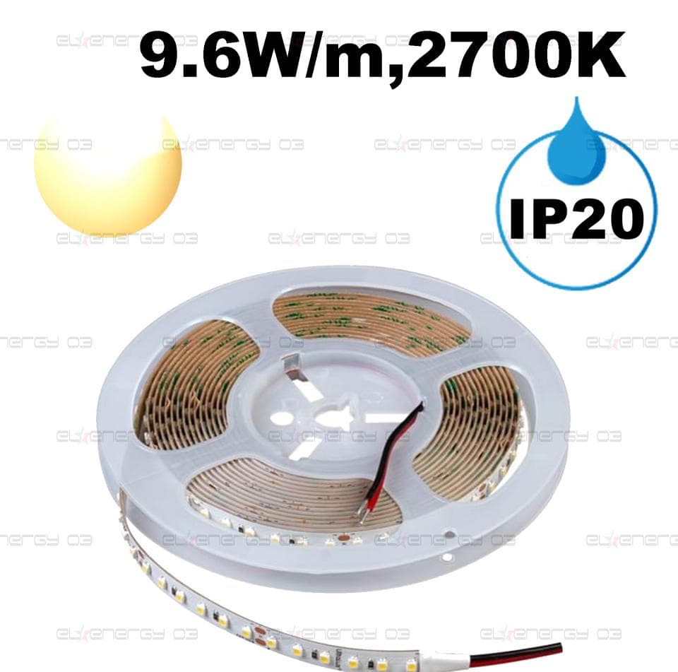 Професионална LED лента 9.6W/m, 5м, 2700K, 24V DC, Топло бяла светлина, Неводоустойчива, 120 LEDs/m, 120°, SMD 3528