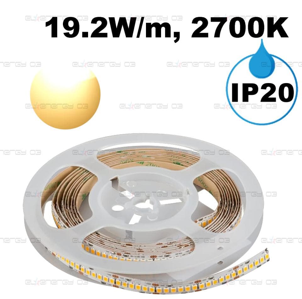 Професионална LED лента 22W/m, 5м, 2700K, 24V DC, Топло бяла светлина, Неводоустойчива, 420 LEDs/m, 120°, SMD 2110