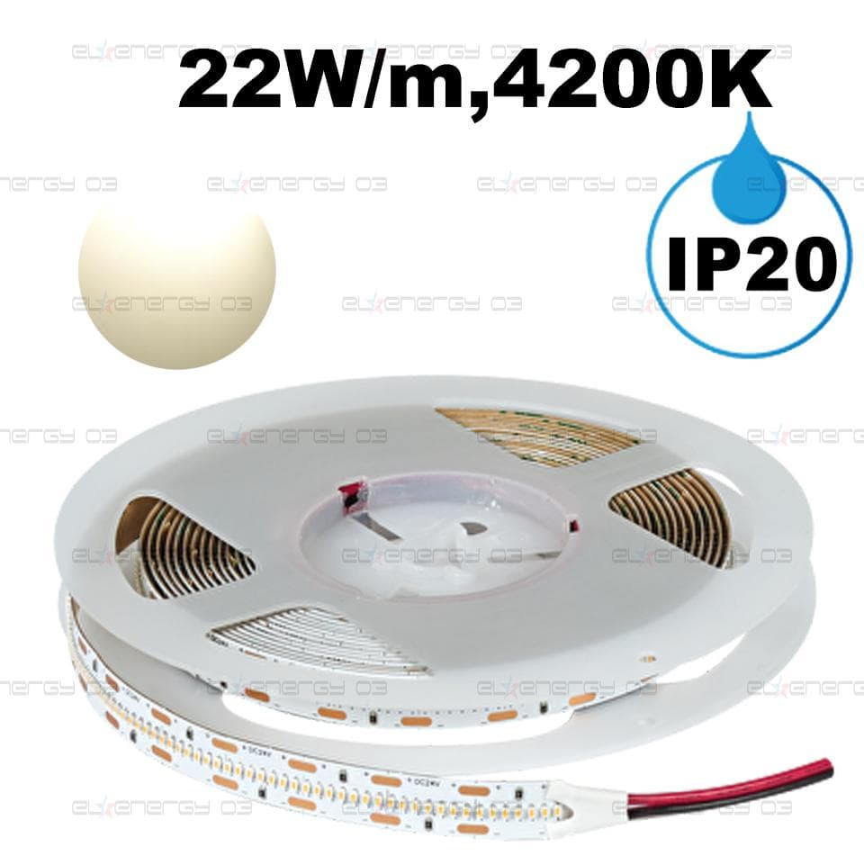 Професионална LED лента 22W/m, 5м, 4200K, 24V DC, Неутрално бяла светлина, Неводоустойчива, 420 LEDs/m, 120°, SMD 2110