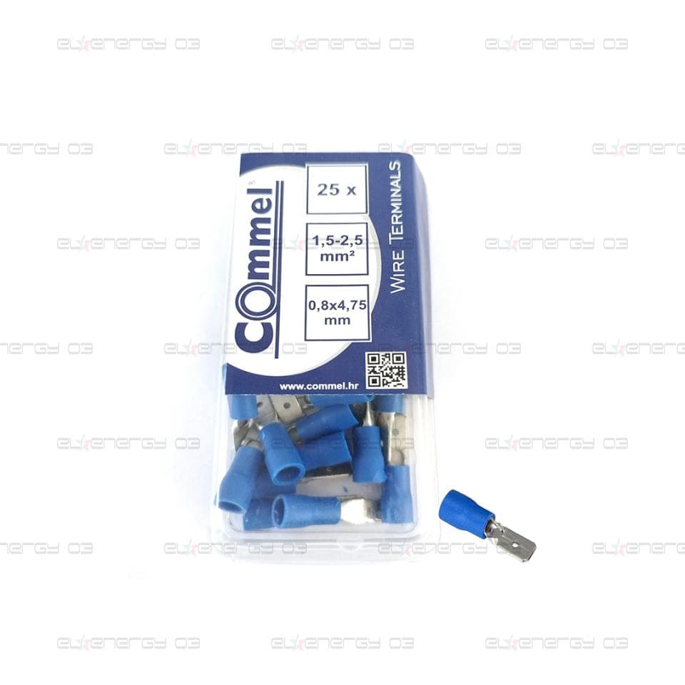 Кабелна обувка мъжка за кабел 1.5-2.5мм2 с размер 0.8х4.75мм в блистер 25 бр. Commel