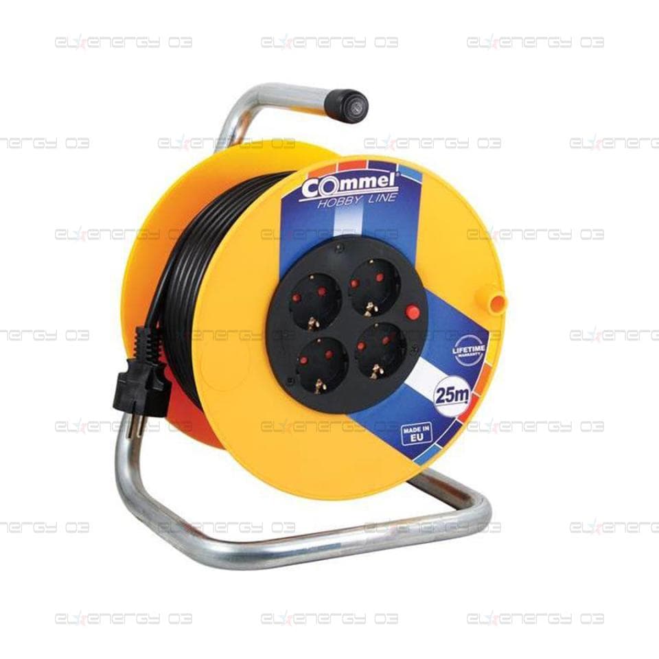 Макара жълта 25м IP20 H05VV-F 3G1.5mm2 термична защита 4 шуко Commel