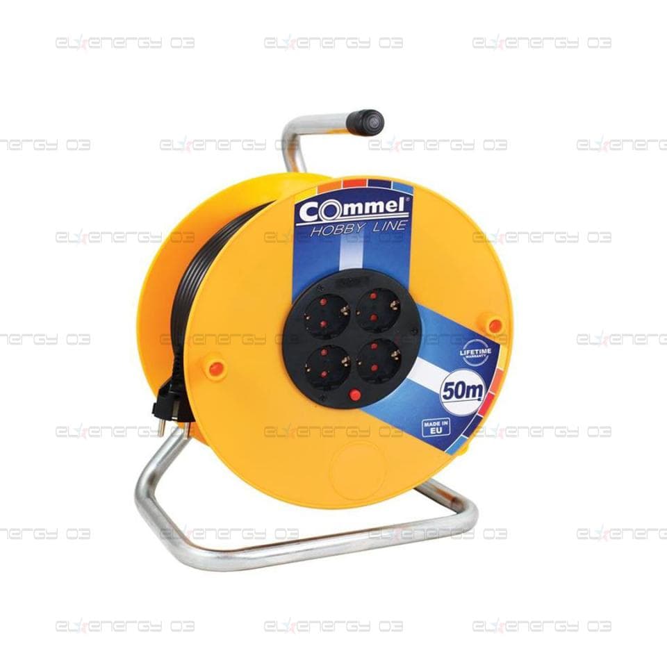 Макара жълта 50м IP20 H05VV-F 3G1.5mm2 термична защита 4 шуко Commel