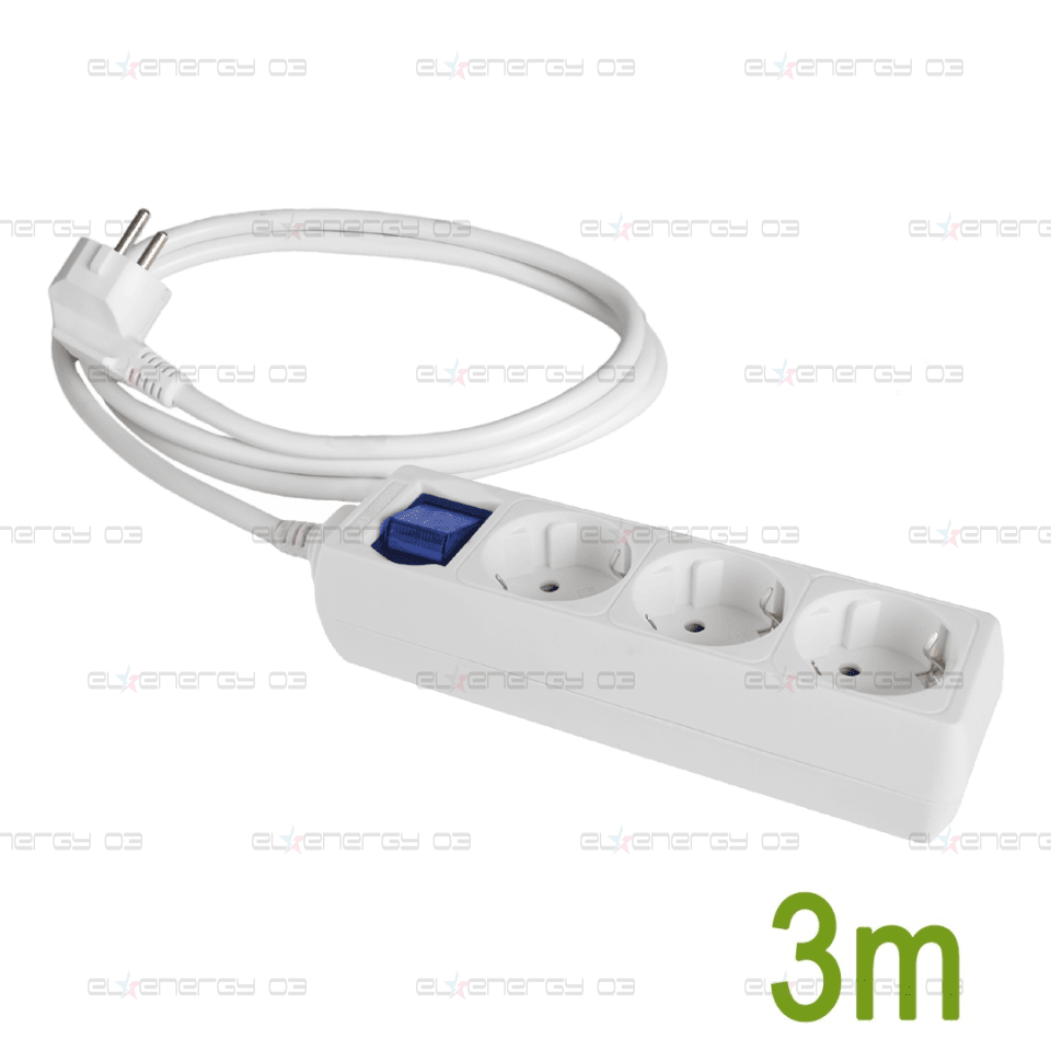 Разклонител с 3 гнезда и светлинен ключ, 250V∼, 16A, кабел 3м