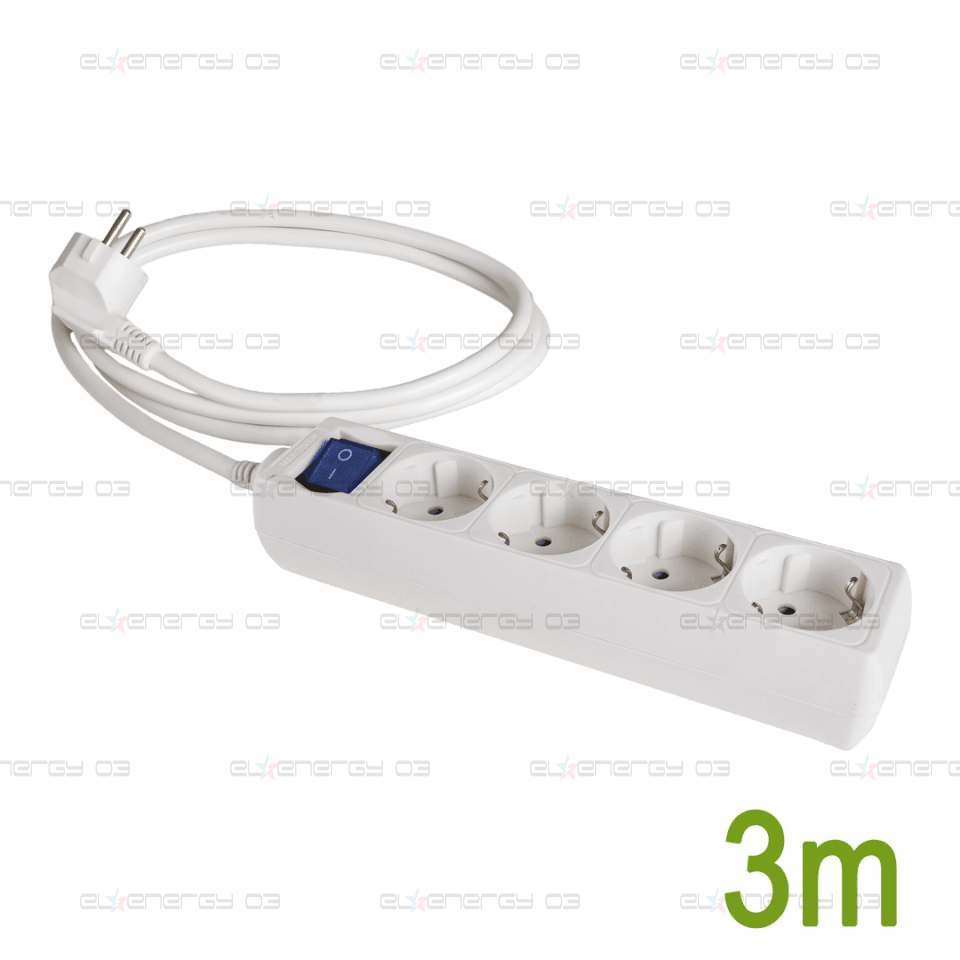 Разклонител с 4 гнезда и светлинен ключ, 250V∼, 16A, кабел 3м
