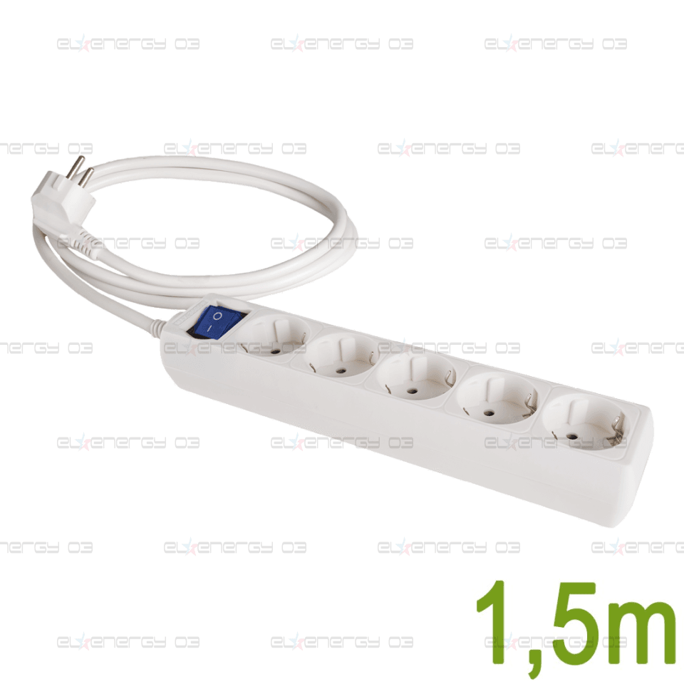 Разклонител с 5 гнезда и светлинен ключ, 250V, 16A, кабел 1.5м