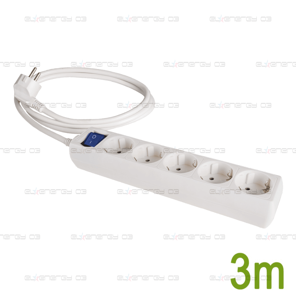 Разклонител с 5 гнезда и светлинен ключ, 250V, 16A, кабел 3м