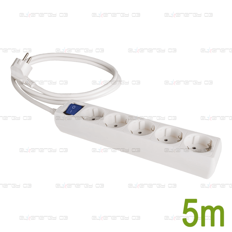Разклонител с 5 гнезда и светлинен ключ, 250V, 16A, кабел 5м