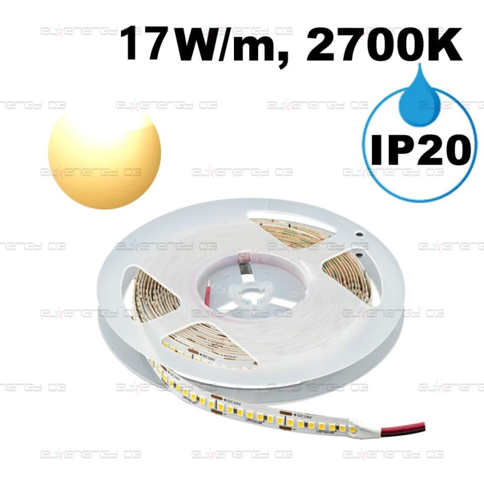 Професионална LED лента 17W/m, 2700K, 24V DC, Топло бяла светлина, Неводоустойчива