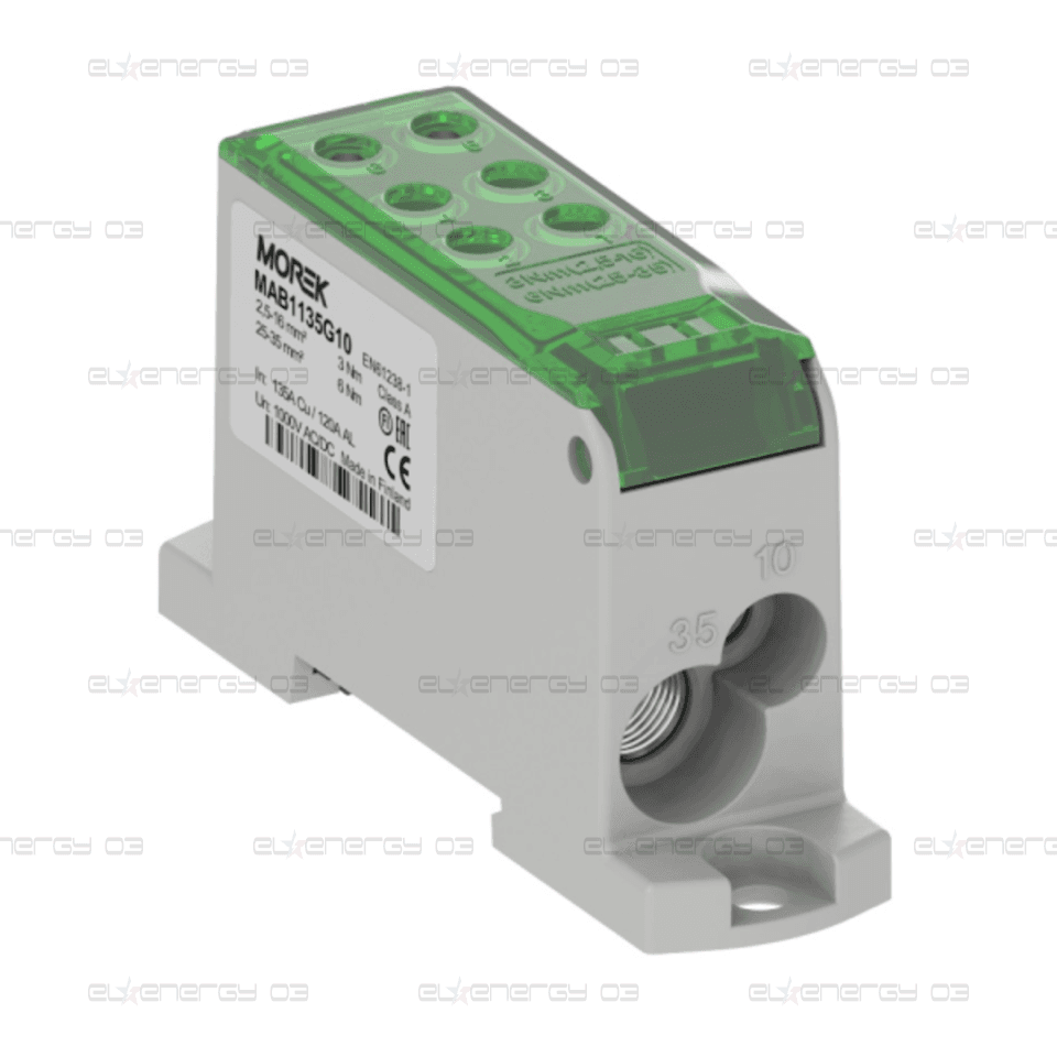Разпределителен клемен блок ЗЕЛЕН 1P 135A OJL135A вх. Al/Cu 1×10/1×35 изх. 2×10/4x16mm² MOREK