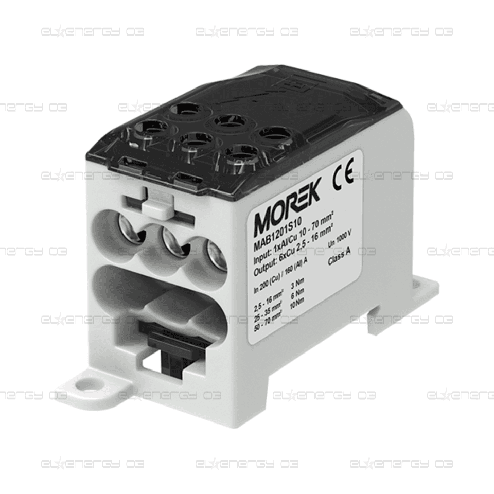 Разпределителен клемен блок СИВ 1P 200A OJL200A вх. Al/Cu 1×70 изх. 6x16mm² MOREK