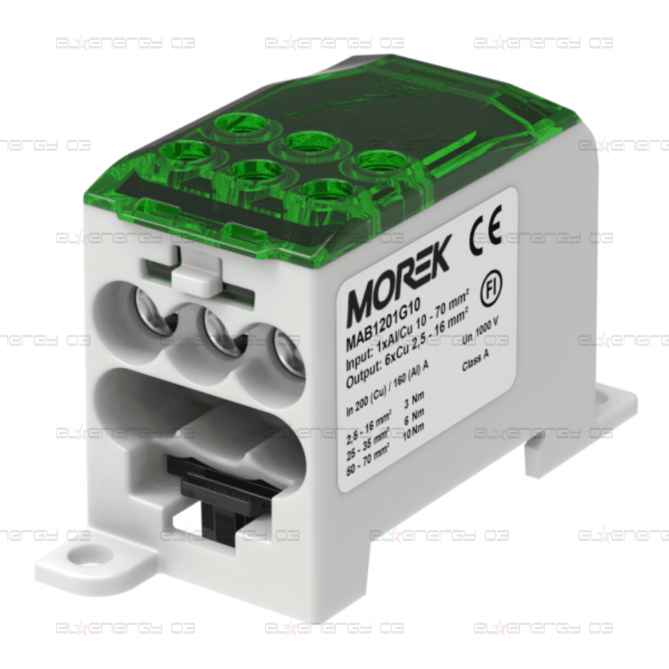 Разпределителен клемен блок ЗЕЛЕН 1P 200A OJL200A вх. Al/Cu 1×70 изх. 6x16mm² MOREK