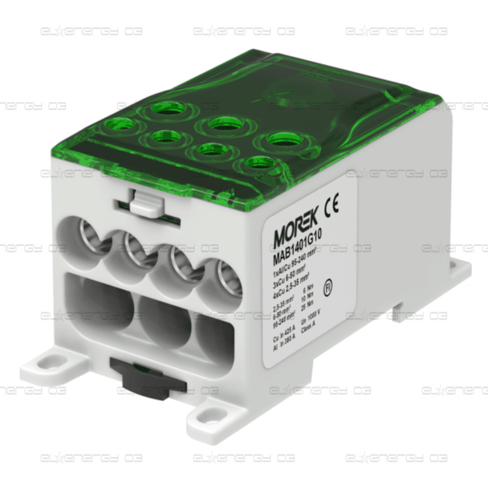 Разпределителен клемен блок ЗЕЛЕН 1P 400A OJL400A вх. Al/Cu 1X240 изх. 4×35/3x50mm² MOREK