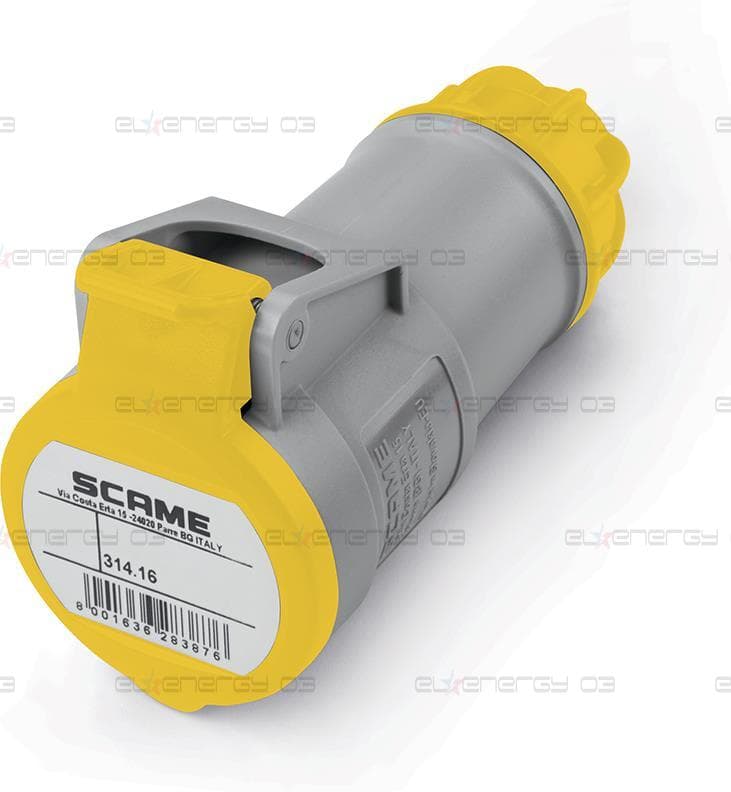 Промишлен контакт подвижен жълт 2P+Е 16A 4h IP44 серия XENIA Scame