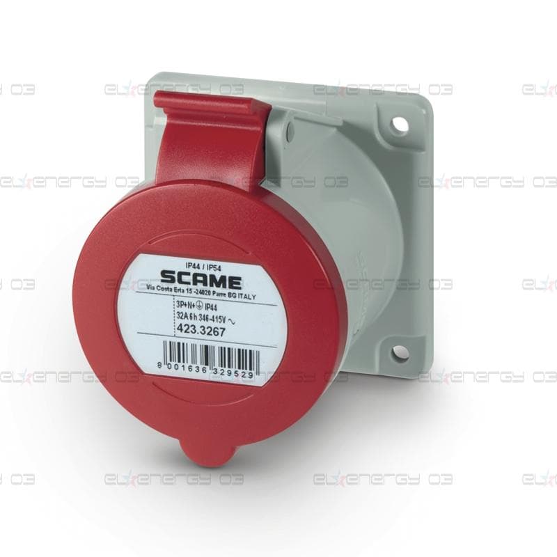 Промишлен контакт 3P+N+Е 32A 230V IP54 ПРАВ серия Optima панелен монтаж 75х75мм Scame