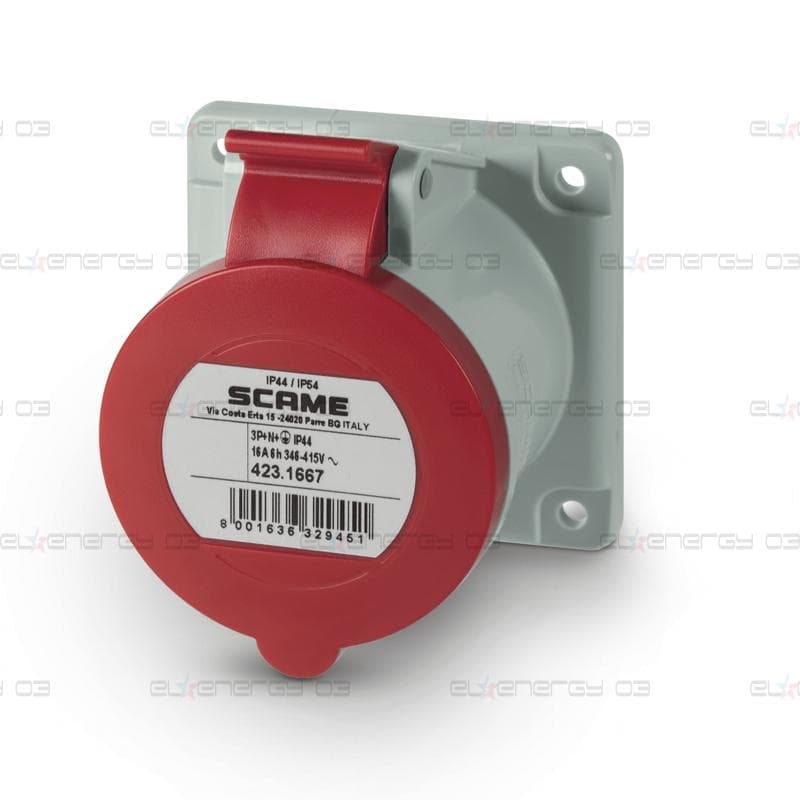 Промишлен контакт 3P+N+Е 16A 230V IP54 ПРАВ серия Optima панелен монтаж 75х75мм Scame