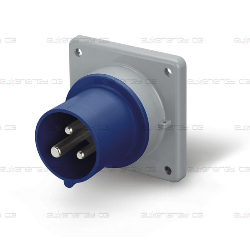 Промишлен щепсел 2P+Е 32A 200-250V IP54, 6h серия Optima панелен монтаж 75×75мм Scame