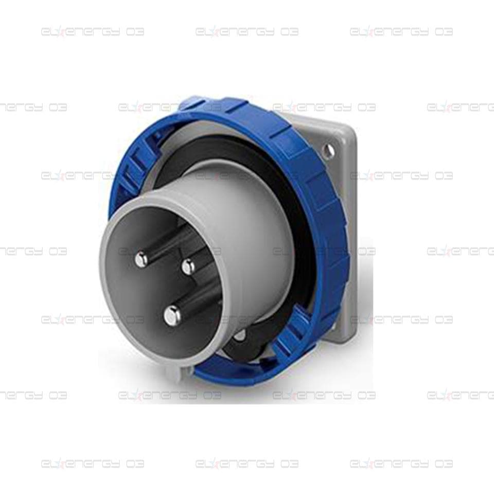 Промишлен щепсел 2P+Е 32A 200-250V IP66/67, 6h серия Optima панелен монтаж 75×75мм Scame
