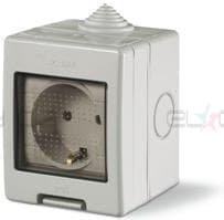 Контакт шуко 16A единичен с детска защита моноблок IP55 Unibox, цвят СИВ Scame