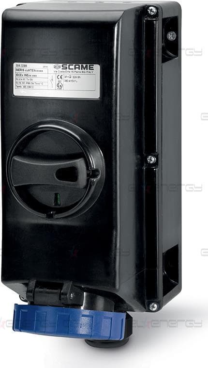 Взривозащитен контакт 2P+Е 16A EX II 2GD с мех. блокировка IP66 Scame