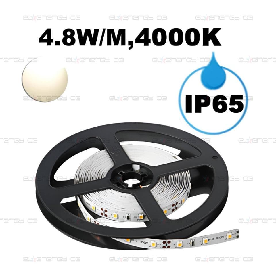 LED ЛЕНТА, 4.8W/M, 4000K, 12V DC, SMD2835, 60 LEDS/M, IP65
