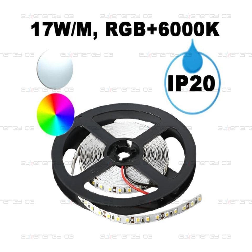 LED ЛЕНТА, 17W/M, RGB+6000K, 12V DC, SMD5050, 60 LEDS/M, IP20