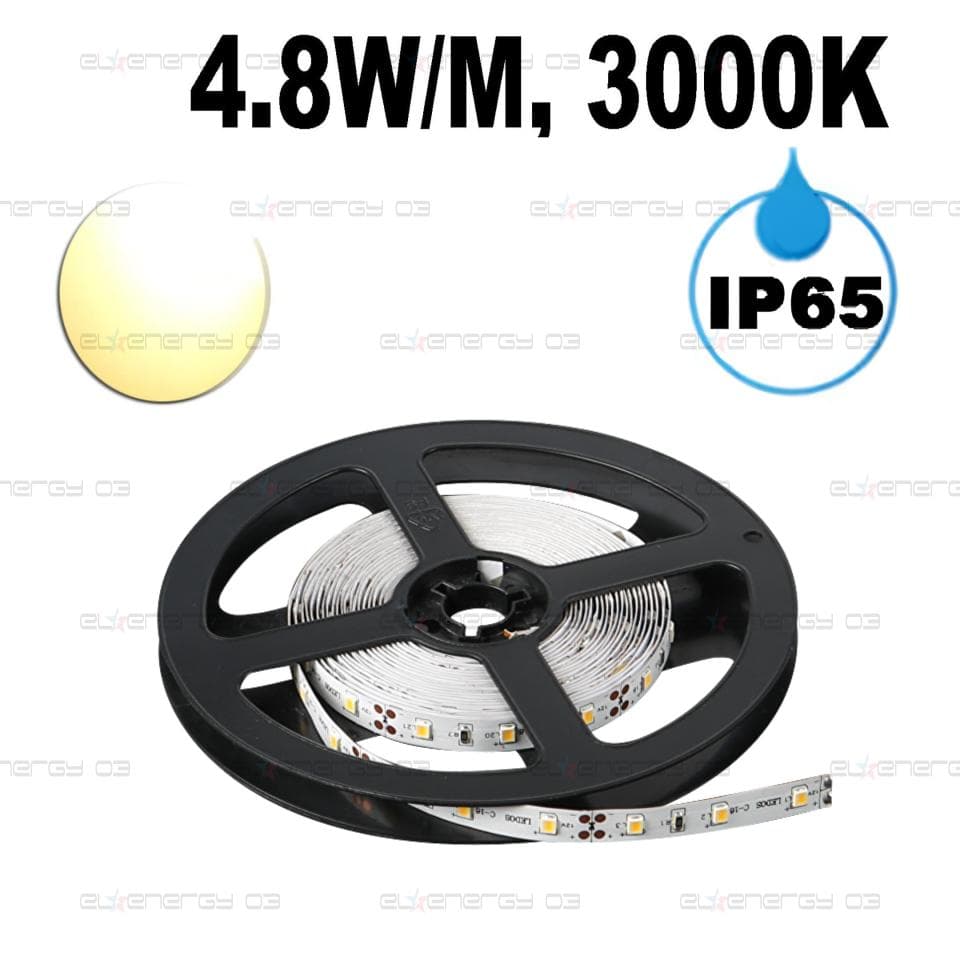 LED лента, 4.8W/m, 3000K, 12V DC, SMD2835, 60 LEDs/m, IP65