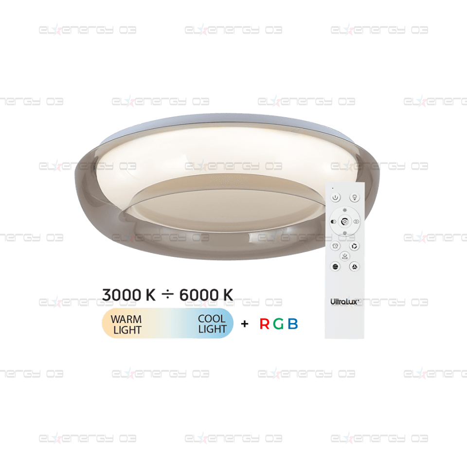 LED димираща ССТ+RGB плафониера с дистанционно управление, опушен кварц, 28W+5W, 3000K-6000К, 220-240V AC, кръг, IP20