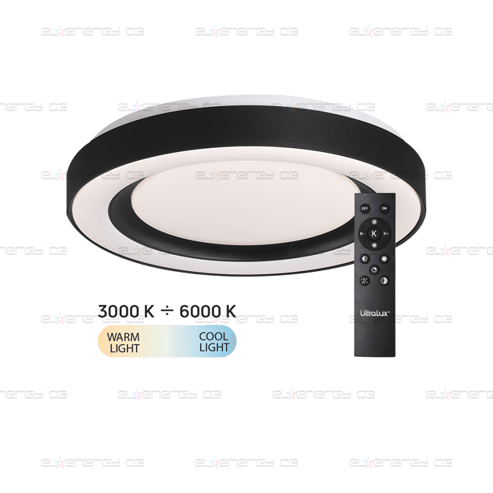 LED димираща ССТ плафониера с дистанционно управление, черен, max.72W, 3000K-6000К, 220-240V AC, кръг, IP20