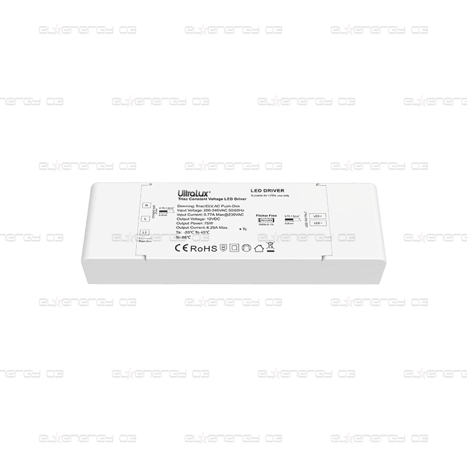 Захранване с фазово димиране TRIAC, 12V DC, 6.25A, 75W
